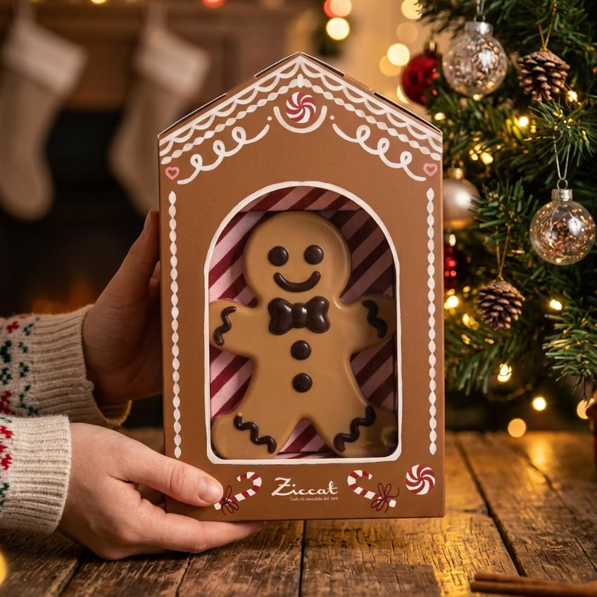 Omino di cioccolato bianco al caramello e fondente 200 Grammi