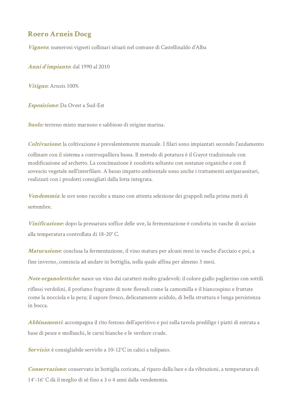 Roero Arneis Docg - Az. Agricola Cravanzola