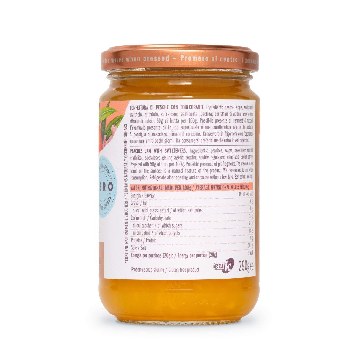 Confettura di Pesche  "Zero Zuccheri" 290 Grammi