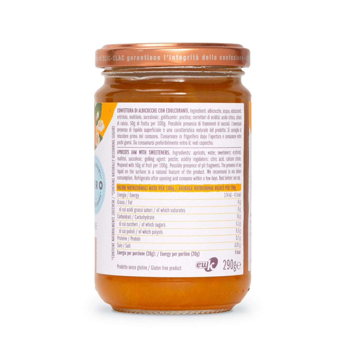 Confettura di Albicocche  "Zero Zuccheri" 290 Grammi