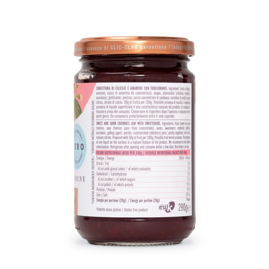 Confettura di Ciliegie e Amarene  "Zero Zuccheri" 290 Grammi